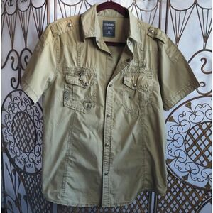 Seven Souls Mens Snap Shirt Short Sleeve Collared Pockets‎ Gray Size Medium